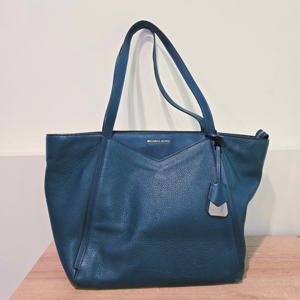 Michael Kors Whitney Tote Bag Large Blue Saffiano Leather Purse Business Travel